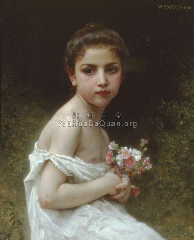 Petite fille au bouquet, Little girl with a bouquet - 威廉·阿道夫·布格罗